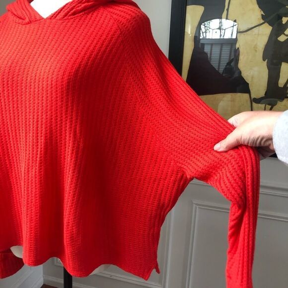Chaser Poppy Red Soft Knit Thermal Crop Hoodie S - Picture 3 of 5